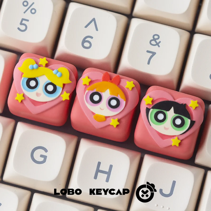 New Cute Pink Anime Keycaps Blossoms Bubbles Buttercup Character Theme Keycaps Mechanical Keyboard Personalized Keycaps Gift