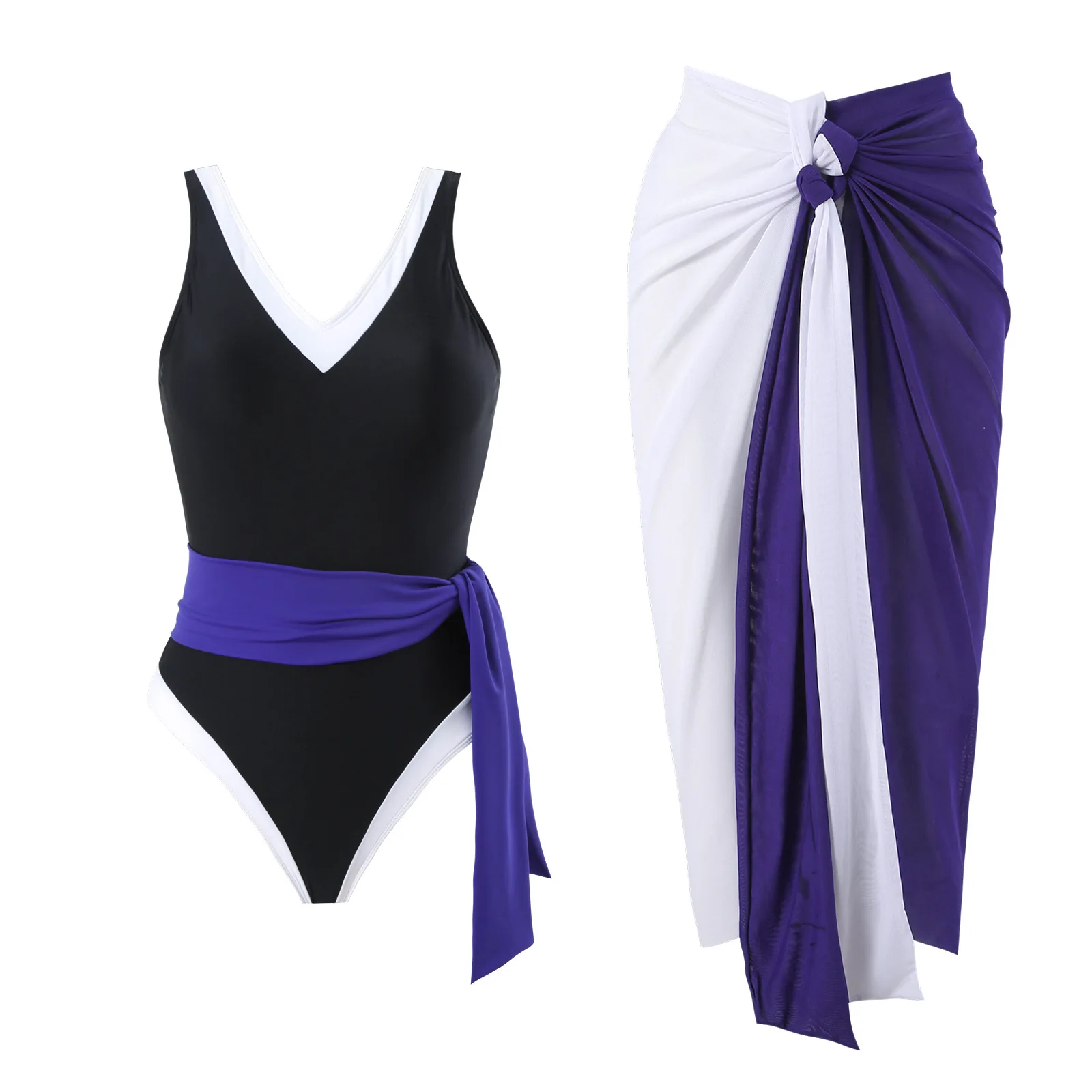 

Sexy One-piece Swimsuit with Skirt Swimwear Women Body Suits Patchwork Bathing Suit Beach Swim Pool 2024 Female Swimming Suit