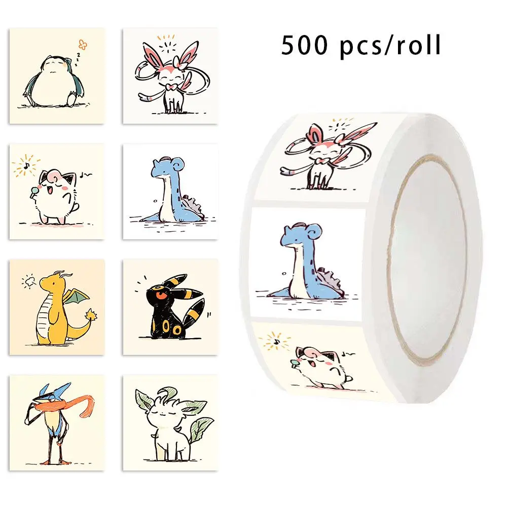 500 piezas de pegatinas en rollo de garabatos de Pokémon para paredes de habitaciones, decoración de bolsas de dulces de estilo japonés de dibujos animados simples y de nicho