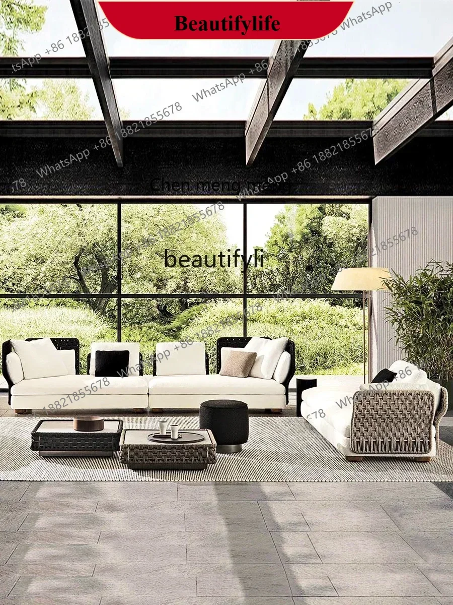 

D178 H Outdoor Courtyard Rattan Sofa Bed Furniture Garden Villa Combination Outdoor Terrace Nordic