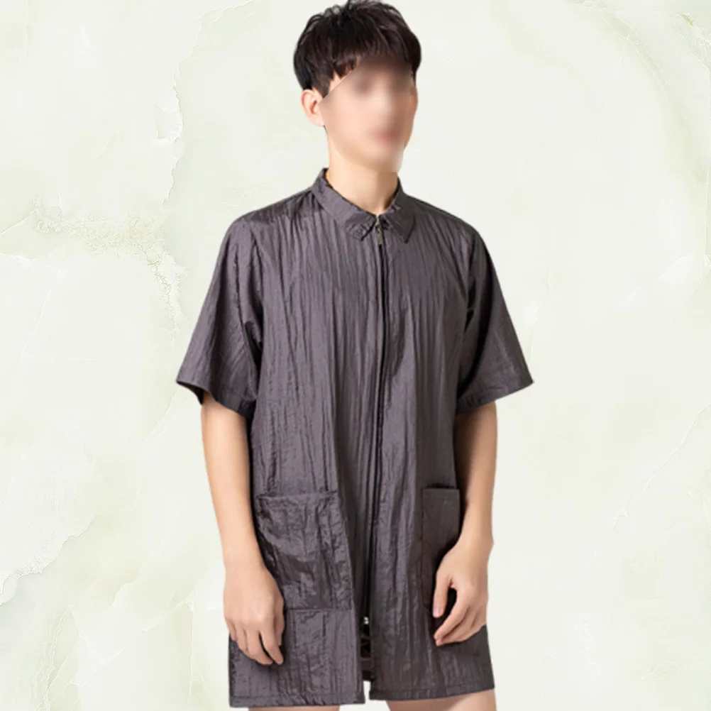 Roupas de tintura de cabelo cinza xl, à prova d'água, manga curta, gola virada para baixo, roupa de trabalho para homens e mulheres com uniforme macio