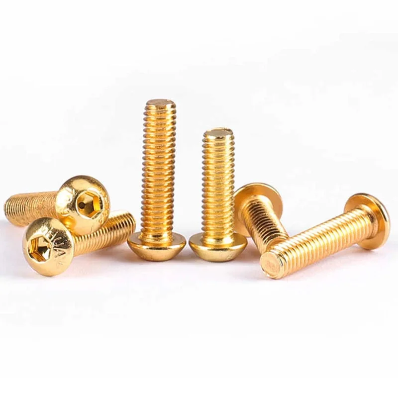 5-10Pcs Hex Socket Screw Grade 12.9 Round Head Plating Titanium Gold Socket Cap Screw Allen Bolts M2 M2.5 M3~M5 ISO7380