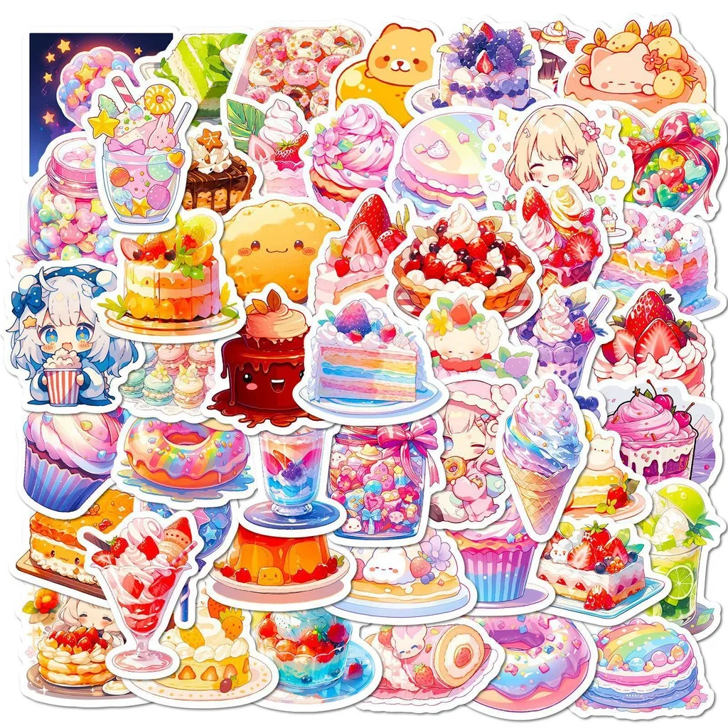 

50PCS Cute Dessert Stickers - Cartoon Lovely Playful Food Stickers for Milk Tea, Baking & Ice Cream AnimeWorlds Store