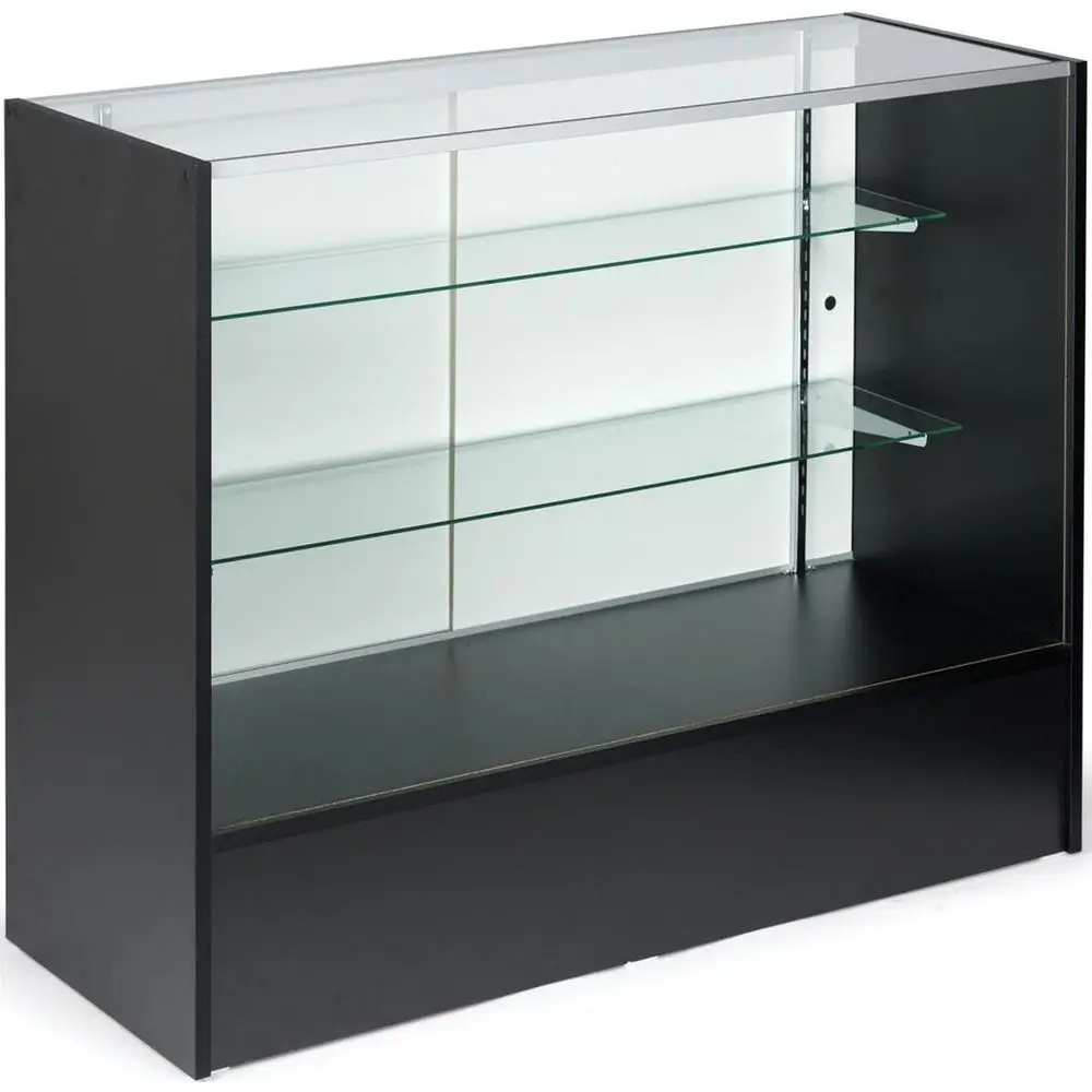 

Стеклянная витрина длиной 4 фута с раздвижной дверью, регулируемыми полками, поставляется в разобранном виде - анодированные профили с черным меламиновым покрытием
