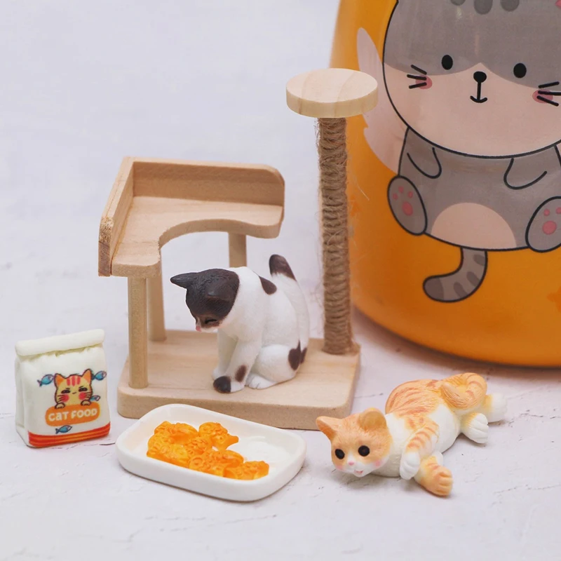 

1Set 1:12 Dollhouse Mini Wooden Pet Cat Tree Tower Toys Cat Climbing Rack Cat Food For Dollhouse Furniture Scene Decor Accessory