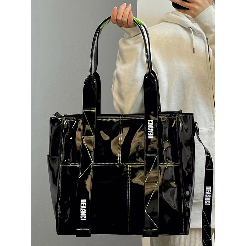 Richme-Sac à bandoulière punk pour femme, cuir verni, sac fourre-tout pour femme, style moto esthétique Harajuku, sacs initiés à la mode, 2023