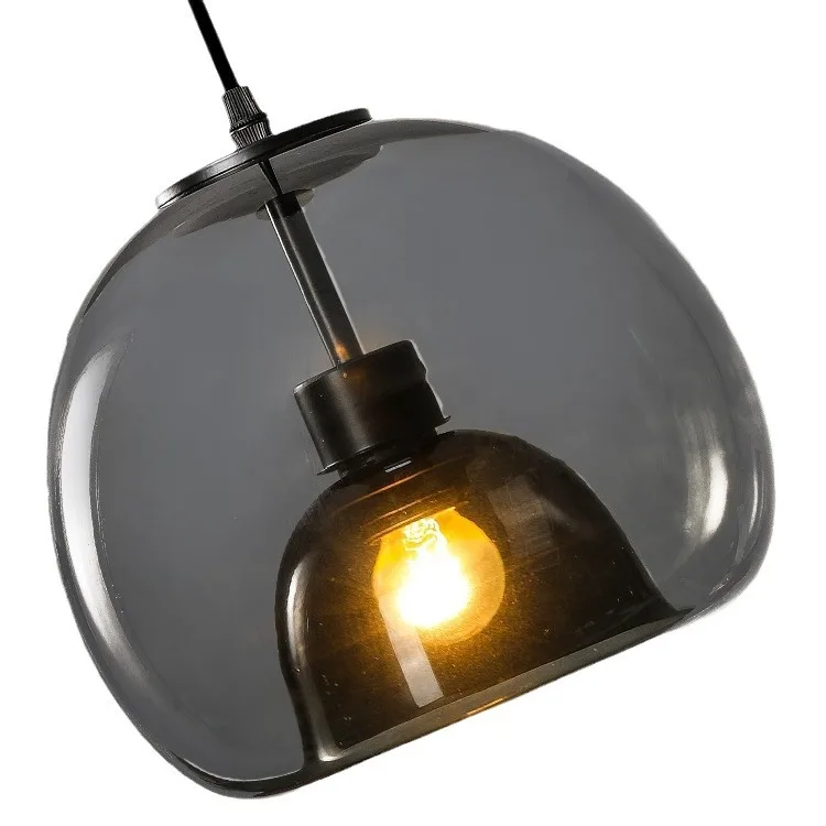 

Chandelier Cognac smoke gray lampshade creative personality bar island long plate three head dining table chandelier