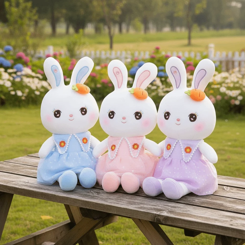 Soft Material Rabbit Plush Toy Short Plush Flower Skirt Stuffed Animal PP Cotton Filled Carrot-shaped Rabbit Doll Kids Gift