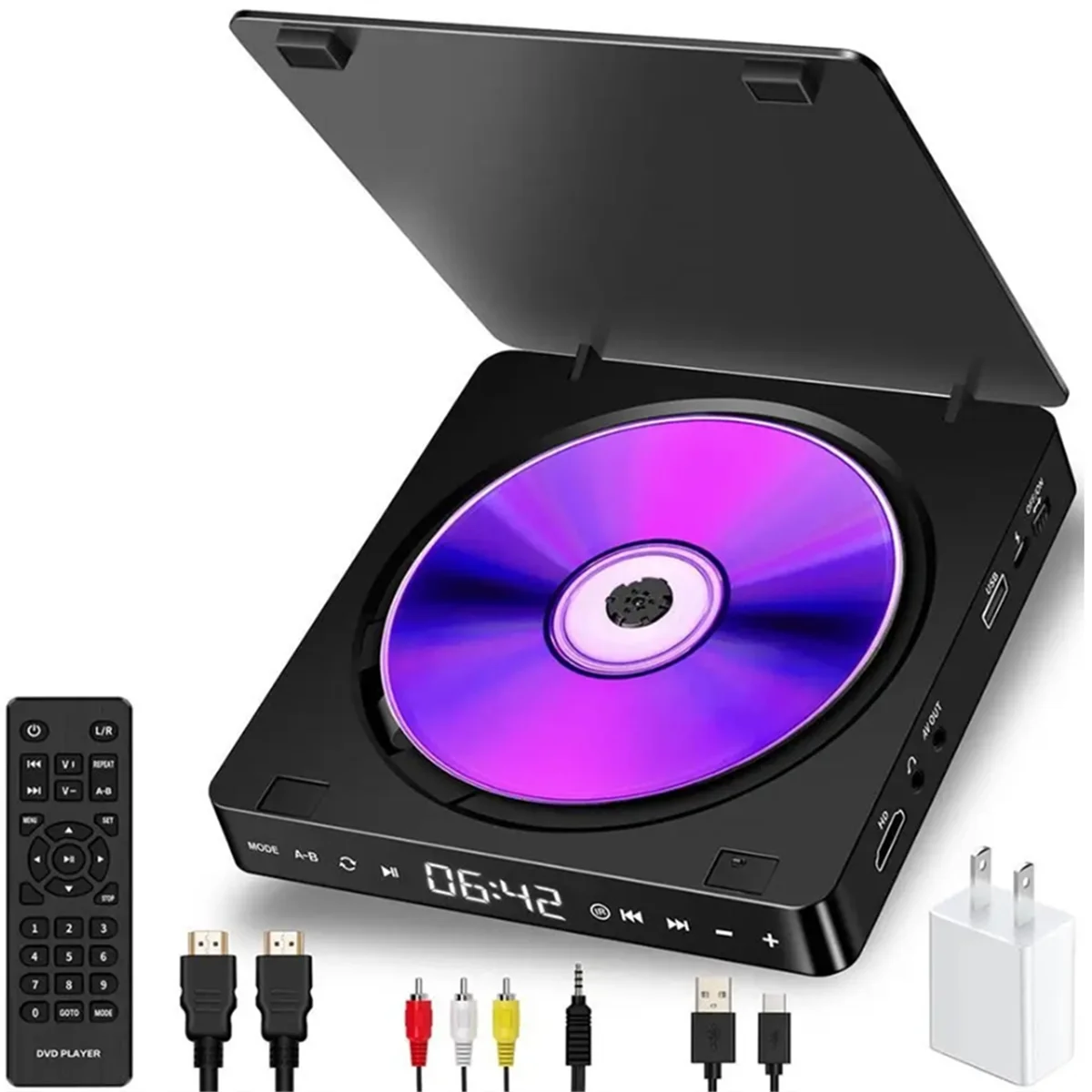 Mini CD Player Home DVD/VCD Hd Video Dvd Player Hifi Stereo Speakers 1080P Portable DVD Player for TV(US Plug)