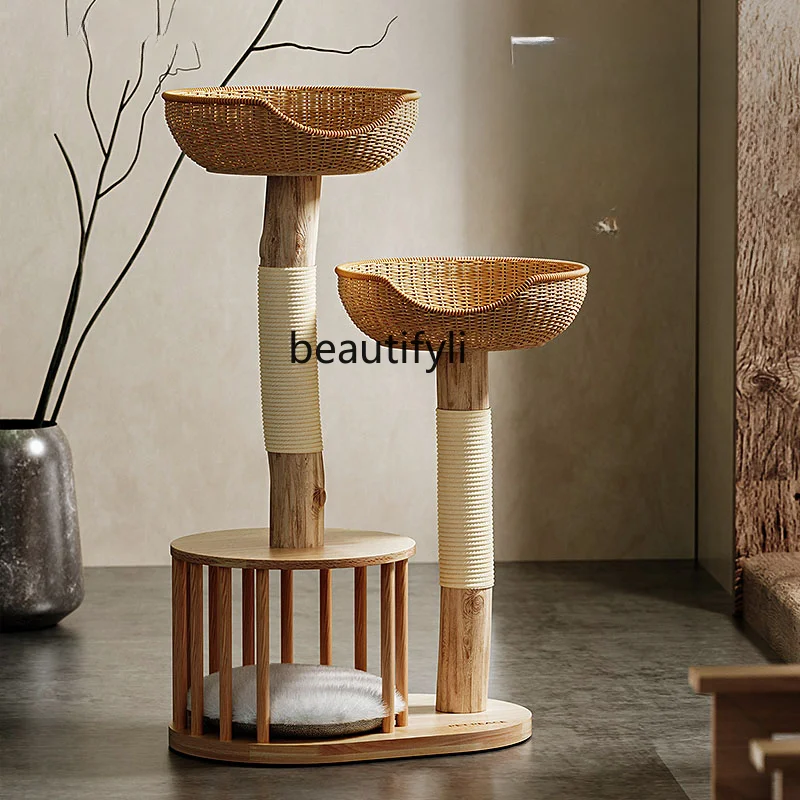 

Solid Wood Small Rattan Cat Climbing Frame Nest Cat Tree Scratch Board Trunk Cat Climber