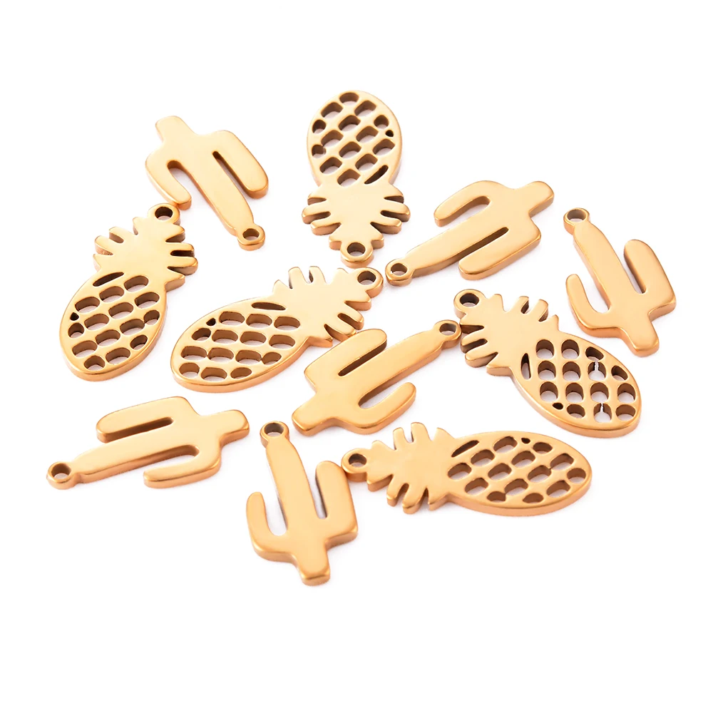 10pcs wholesale DIY Charms Cactus Stainless Steel Pineapple Connectors Charm Pendants Bracelet Jewelry Making Handmade