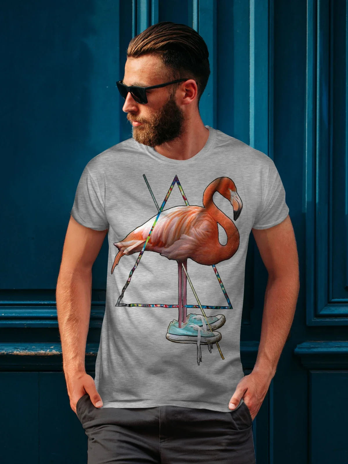 Funny Flamingo Bird Sneaker Graphic Printed Mens T-Shirt. Summer Cotton Short Sleeve O-Neck Unisex T Shirt New S-3XL