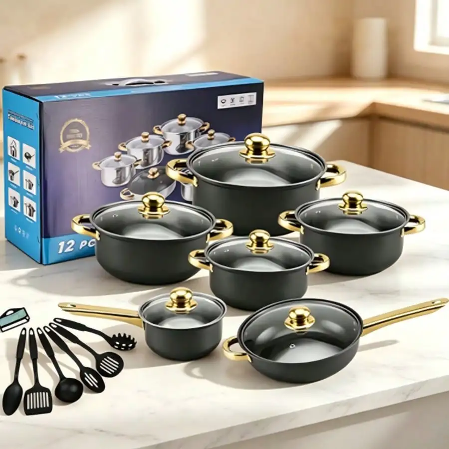 18-Piece Ceramic Non-Stick Pots And Pans Set, Oven-Safe And Dishwasher-Safe Complete Kitchen Cookware. Healthy Cooking, Easy To