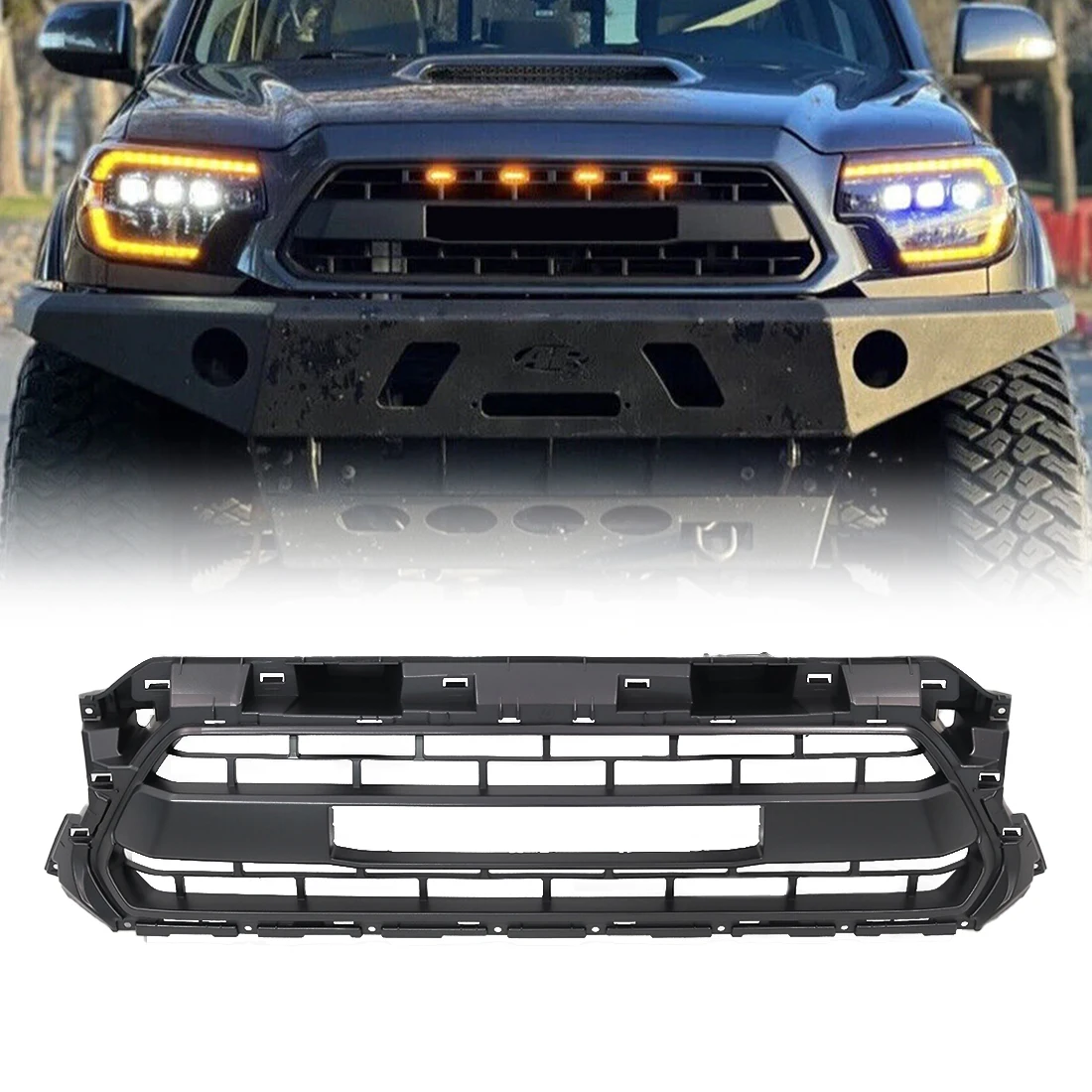 

Wholesale Car Grills Accessories Front Bumper Grille With Amber Lights For Toyota Tacoma 2012-2015 Matte Black ABS