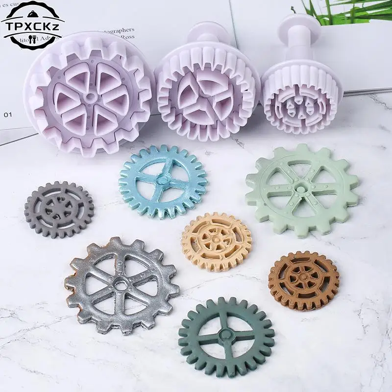 3pcs/set Plastic Gear Shape Plunger Fondant Cutter Cake Decorating Tools Cookie Baking Mold Decorating Accessories Sugarcraft