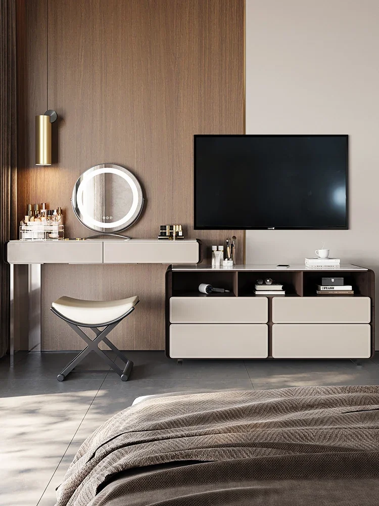 

Italian minimalist dresser storage cabinet integrated bedroom modern corner closet solid wood makeup table Economically