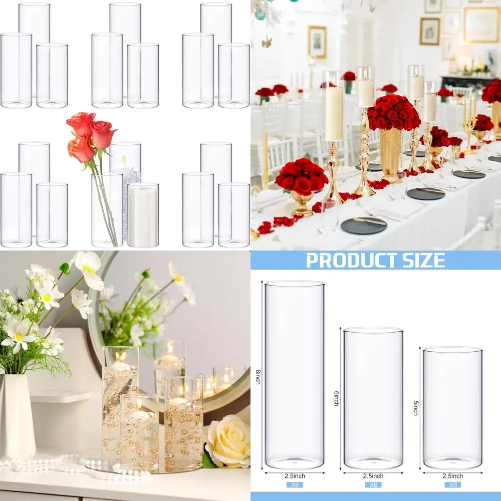 

Набор ваз из прозрачного стекла, 18 штук, диаметр 2,5, 2,95, 3,9 дюйма — идеально подходит для цветов, свечей и декора стола