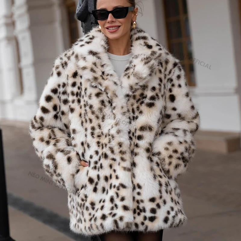 Neo Mint Exclusive Long Brown Leopard Fox Fur Coat donna inverno 2024 New Luxury Hot Brand Fashion Girls giacca in pelliccia sintetica soprabito