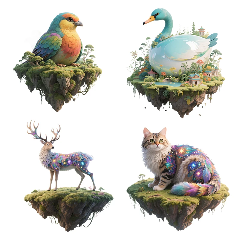 Three Ratels CAB14 Magical animal floating island cartoon wall stickers for home decoration Children's bedroom decal
