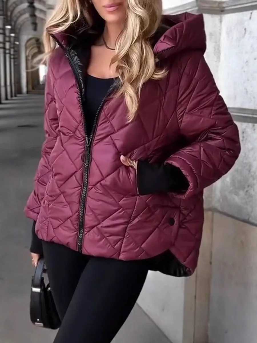Autumn Winter Quilted Jacket Women Fashion Casual Hooded Short Coat New in Outerwear Solid Pocket Outdoor Female Cotton Coat