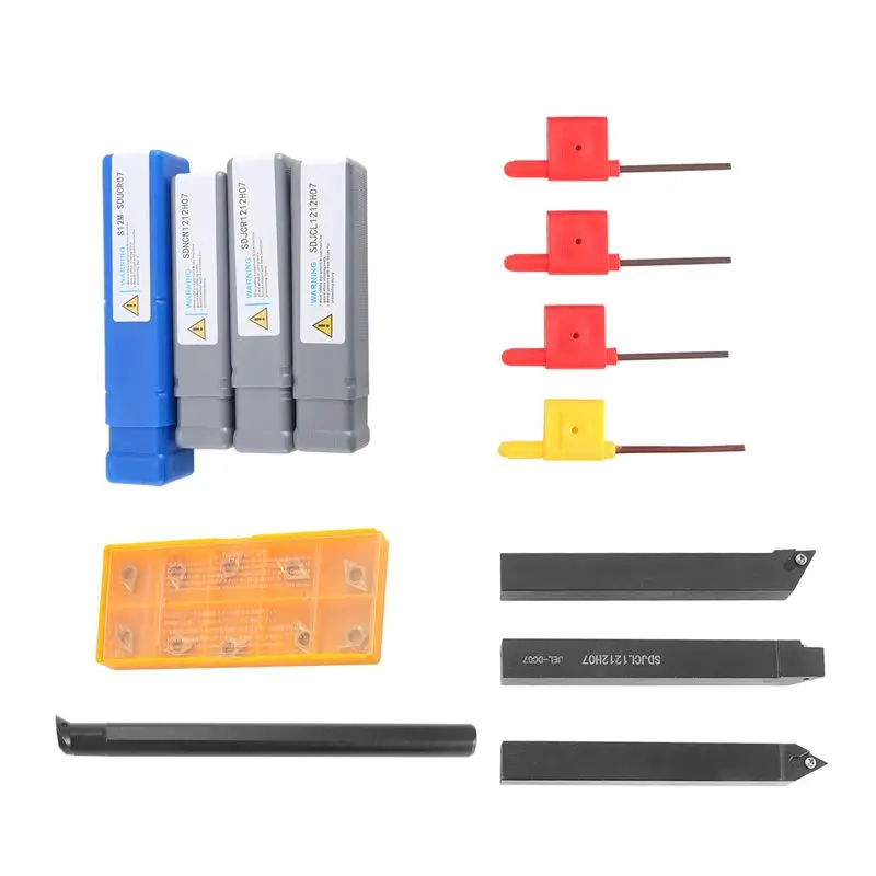 

10Pcs Carbide Insert Blades + 4Pcs Lathe Turning Tool Holder Set + 4Pcs Wrench For Lathe Turning Tool Machine Tool Sets
