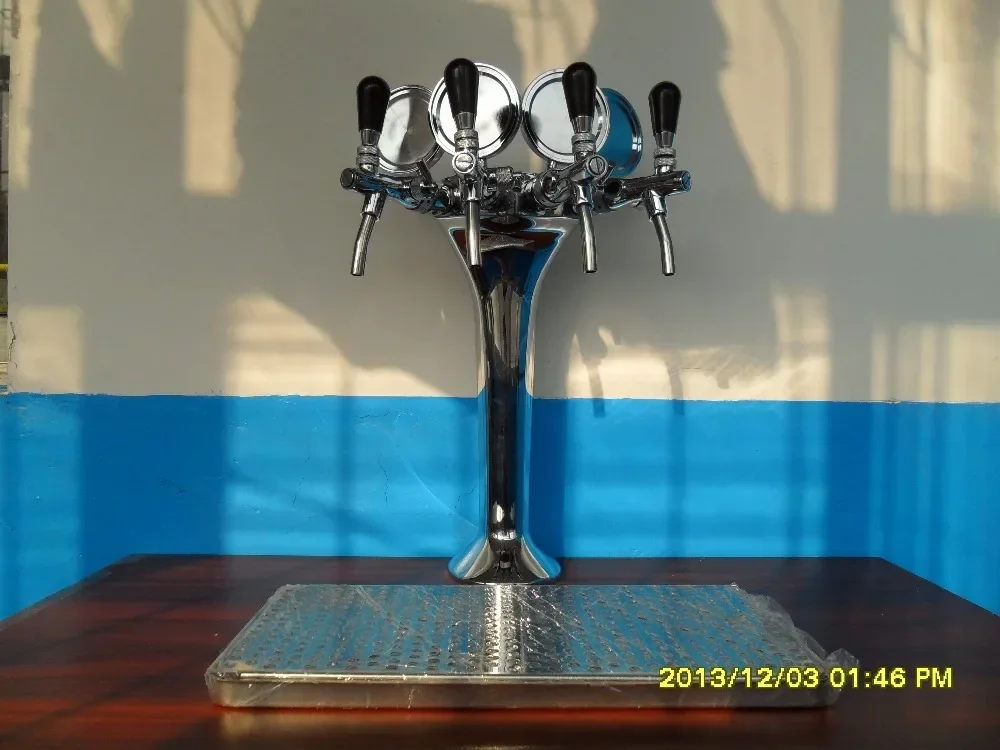 Keg Kegerator Beer Dispenser Unit /4 Beer Faucets Column, Silver Color Beer Tower with 4 Taps and Drip Tray Hot sales