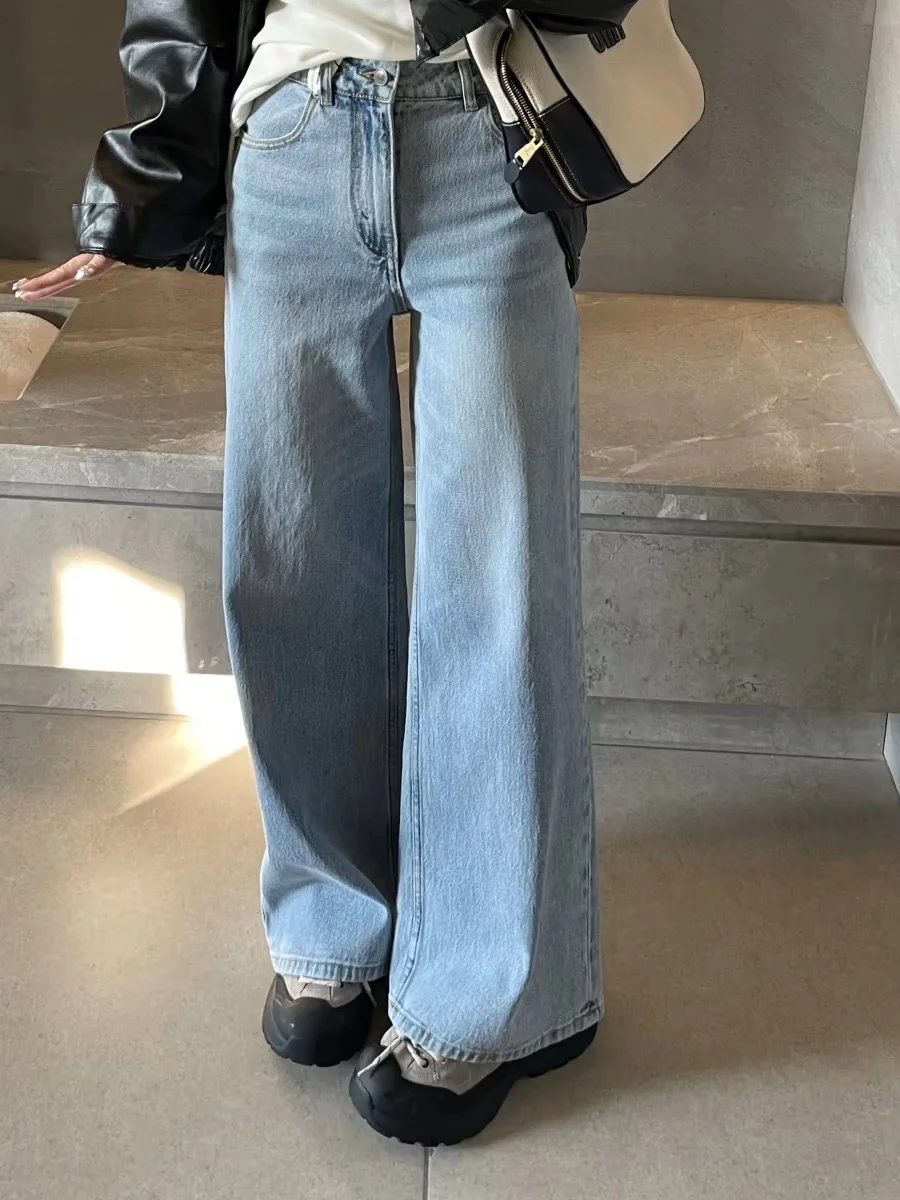 

High Waist Straight Leg Jeans Bell Bottoms Belt Loop Women's Spring 2026 New Fashion Cotton Denim High Elasticity Zipper Fly