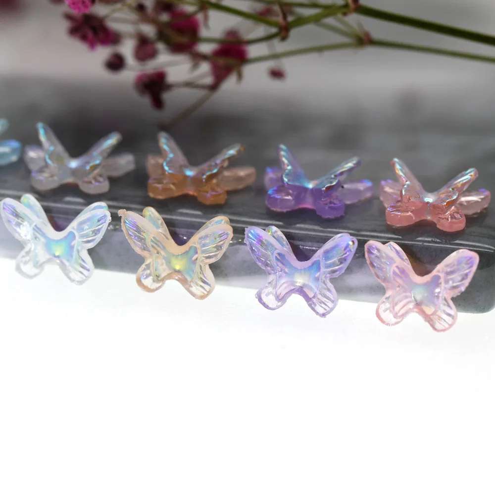 20Pcs 6mm Aurora Butterfly Nail Charms Multi-Colors Nail Art 3D Butterfly Decals Rhinestones For Korean Nail Art Accessories