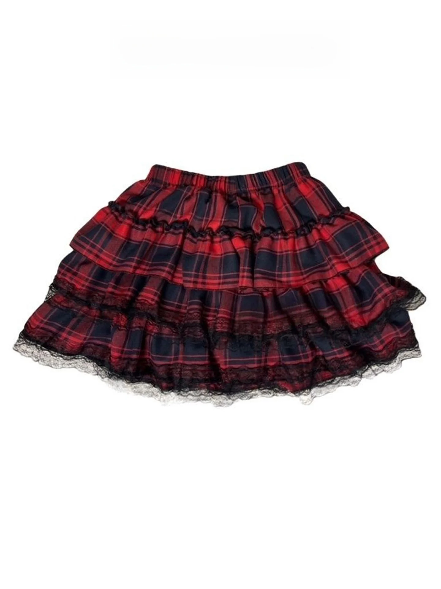 Sweet Lace Plaid  Skirt Women's Summer Spicy Girl Cultural Half-length Pumpkin Pants Skirt Retro High Waist Cake Skirt