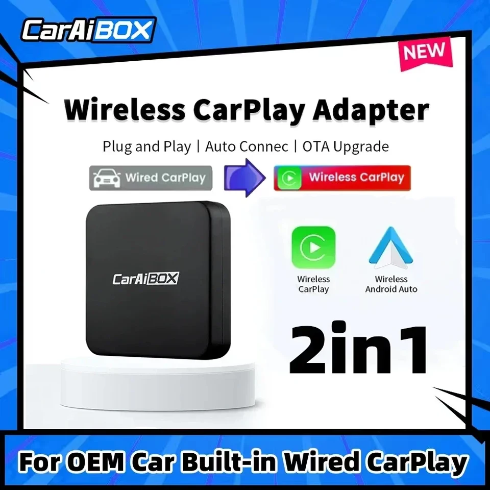 Caraibox 2-In-1 Wireless Carplay Encrypted Wireless Android Smart Conversion Box for Car Radio with Wired Carplay Adapter