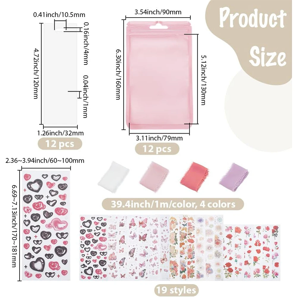 Bookmark Making Kit 12Pcs Clear Acrylic Bookmark Blanks with Flower Butterfly Heart Decorative Stickers 4m Pink White Ribbon DIY