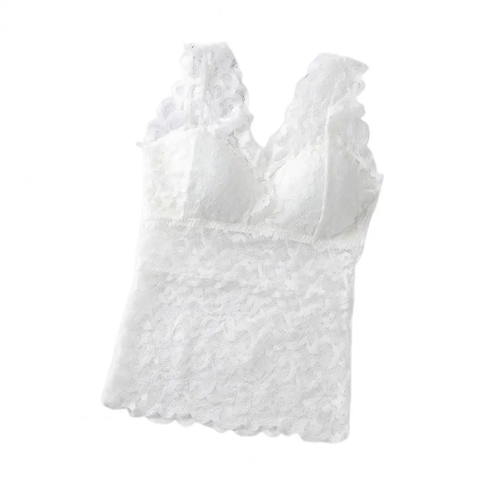 Women\'s Tanks Top See-through Pads Beauty Back Thin Bra Vest Sweet Lace Stitching Casual Underwear Top