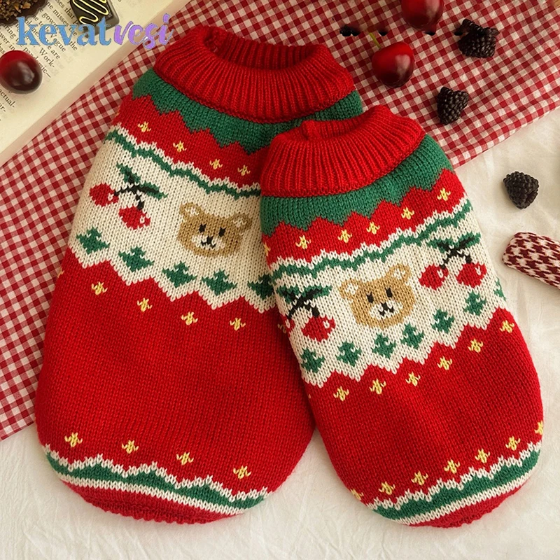 Christmas Pet Dog Clothes Winter Warm Dog Sweater for Small Medium Dogs Cute Cherry Knitte Puppy Sweater Pet Christmas Supplies