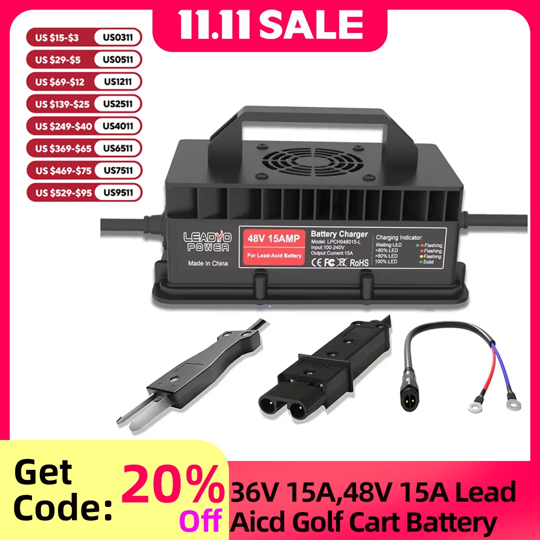 

IP67 Waterproof 36V 18A,48V 15A Lead Acid Battery Charger with Yamaha Crowfoot M8 Plug for Golf Cart Battery800W Fast Charger