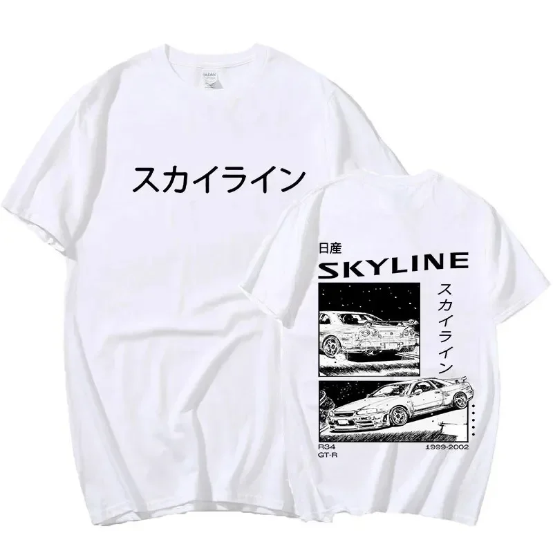 Anime Drift AE86 Initial D Reversible Printed T-Shirt O-Neck Short Sleeve Summer Casual Unisex R34 Skyline GTR JDM