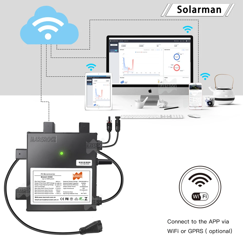 350W Solar Inverter Smart On Grid Micro Inverter 22-60VDC For 400W Solar Panel Power Generator System and 230VAC Home Grid