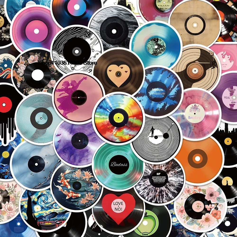 50PCS Colorful Black CD Records Graffiti Stickers Creative Decoration Mobile Phone Laptop Computer Tote Case Skateboard Sticker