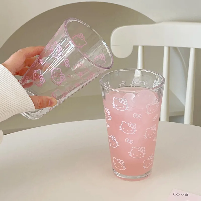 

Kawaii Hello Kitty Glass Cup Large Capacity KT Girl Gift Milk Coffee Juice Cup Furniture Supplies Women Accessories Wholesale
