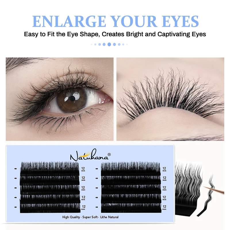 NATUHANA 3D Curly Wool Lashes Curl Cat Eye Eyelashes Fluffy Thick Eyelashes Natural Long Handmade Eye Lashes Extension