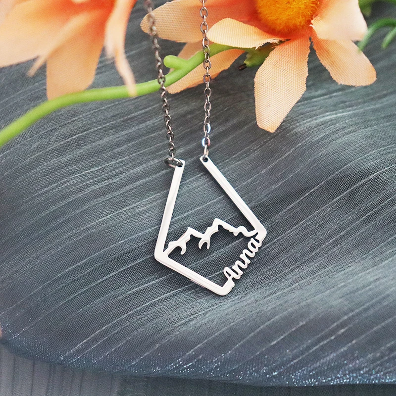 Customized Name Mountain Pendant Necklace For Women Gold Color Double Names Stainless Steel Chain Personalized Cable Chain