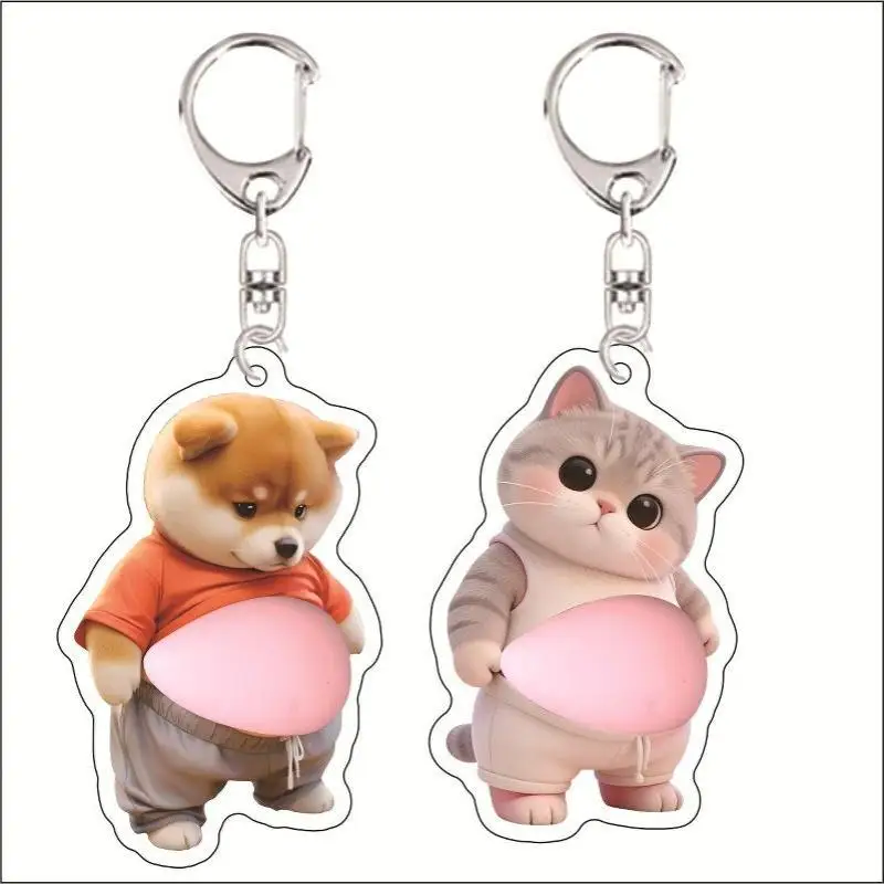 Niedlicher Katzen- und Hund-Schlüsselanhänger aus Acryl mit weichem Bauch und klarem Aufdruck, ideal zur Dekoration von Taschen, ein tolles Geschenk für Tierliebhaber. – Detail 5