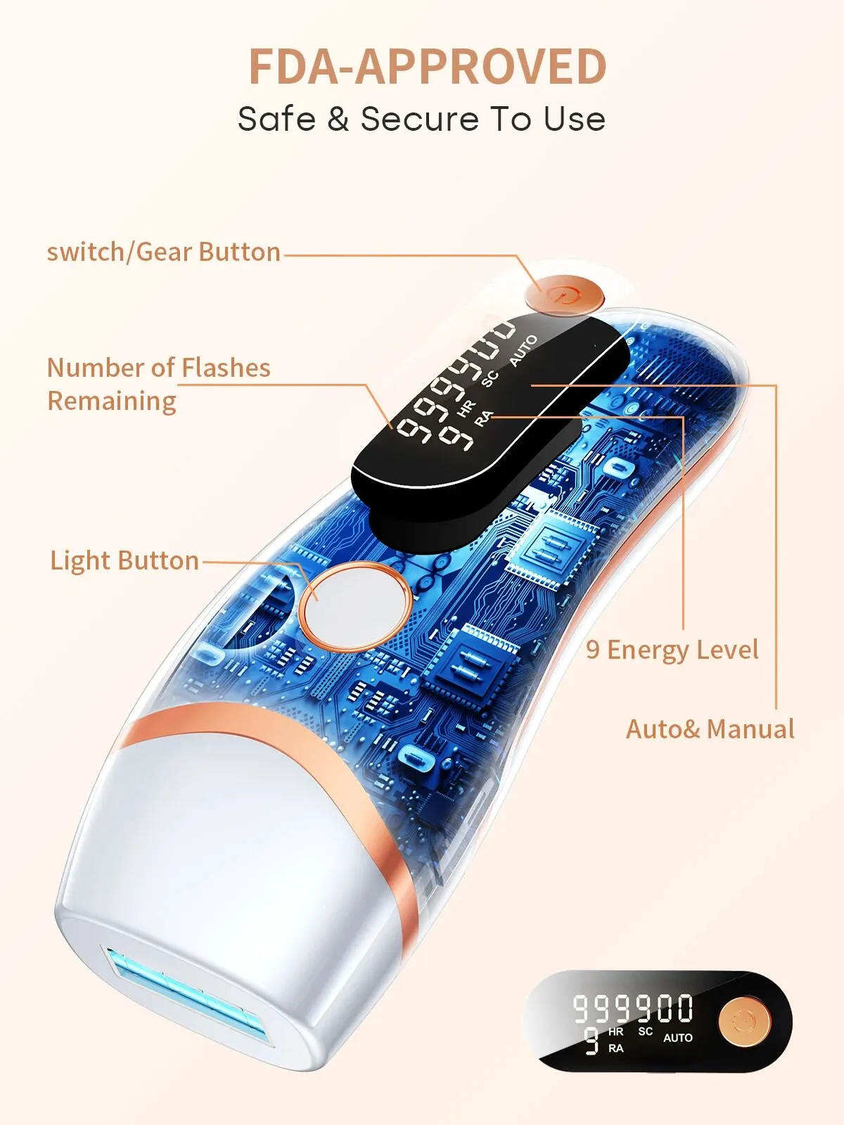 IPL Devices Hair Removal Laser 999900 Light Pulses HR/ SC /RA 9 Levels Whole Body Painless Hair Removal Home Use For Men Women image 5