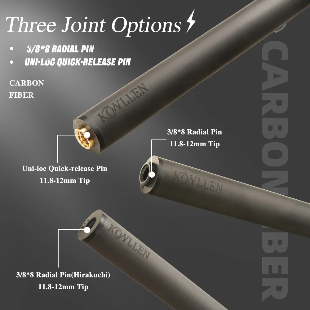 KONLLEN-Carbon Fiber Billiard Cue Stick Shaft, 3 Cushions, Carom