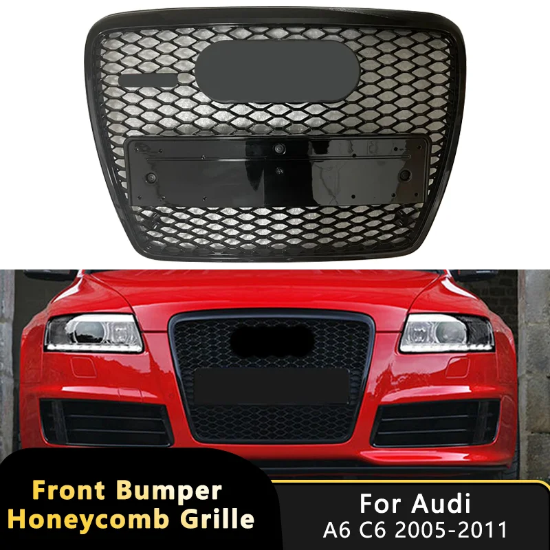 

For Audi A6/S6 C6 2005-2011 Car Front Bumper Grille Centre Panel Styling Racing Upper Grill RS6 style Quattro Car Accessories