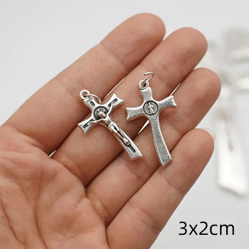 Metal Supplies for Jewelry Alloy Silver Plated Cross Necklace Pendant Women DIy Accessories Religion Charms