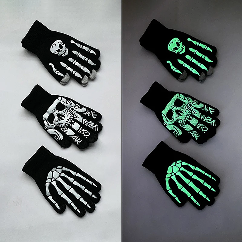 Fashion Halloween Skeleton Ghost Gloves Hat Creative Luminous Half Finger Full Fingers Print Warm Breathable Gloves Gifts