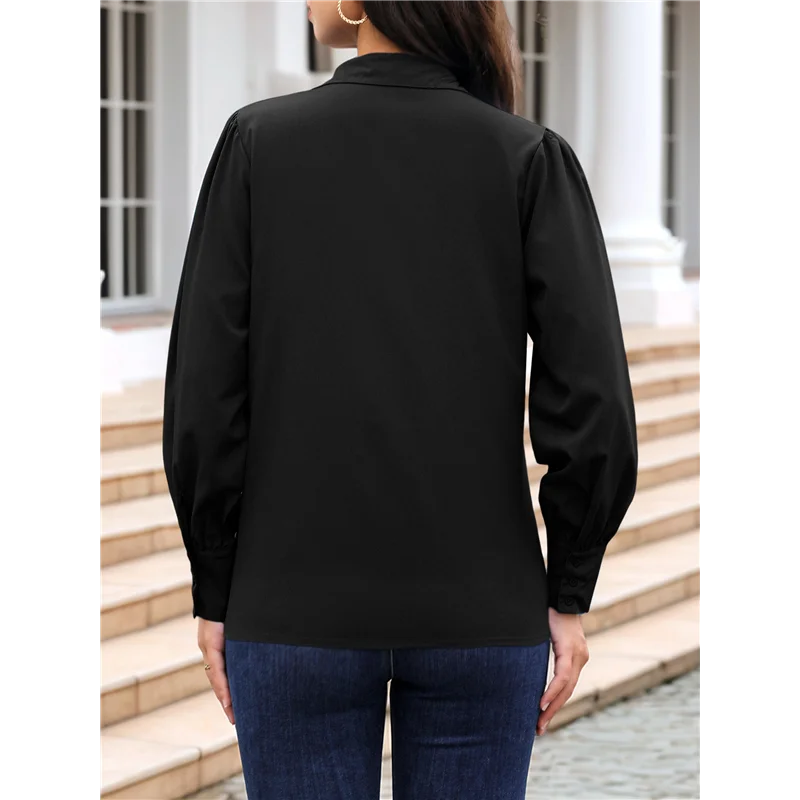 

AG-Womens Long Sleeve Dressy Casual Button Down Collared Tops Elegant Pleated Front Work Blouse