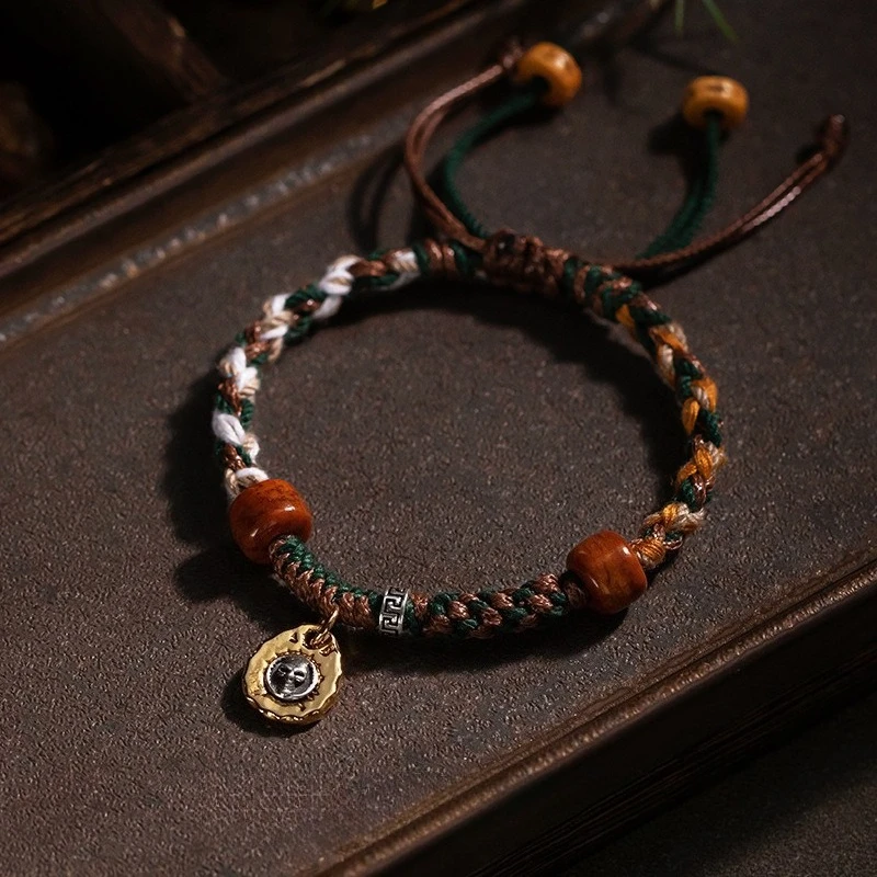 

Chinese Style Pure Hand Woven Classical Hand Rope Ethnic Style Colorful Rope Men's and Women's Adjustable Bracelet Retro Jewelry