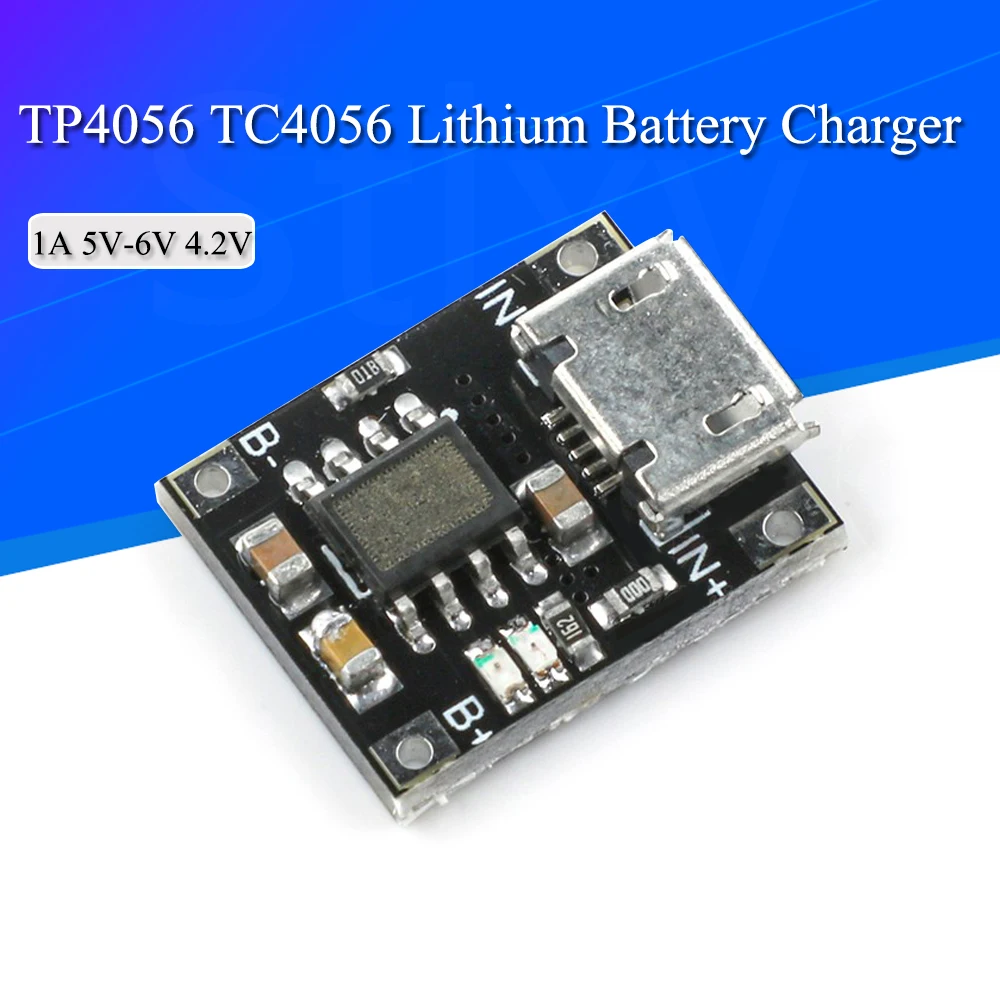 5\\10PCS Single Cell Lithium Battery Charging Charger Module 1A 5V-6V 4.2V TC4056 TC4056A Micro USB Power Supply Board TP4056