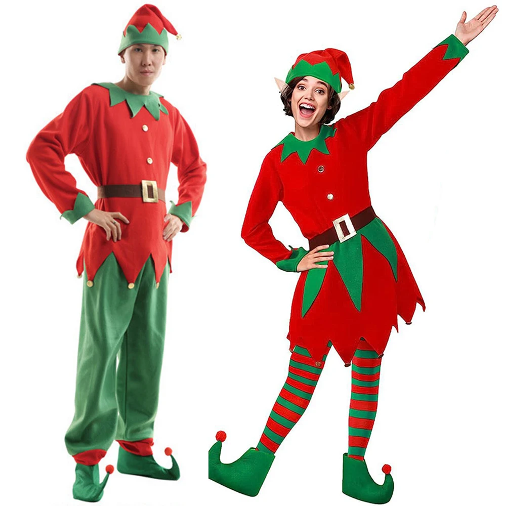 Disfraces de elfo de Navidad para adultos, traje de Cosplay de Papá Noel, conjunto de ropa a juego familiar, vestido de carnaval para mujeres, hombres y niños, traje de Año Nuevo